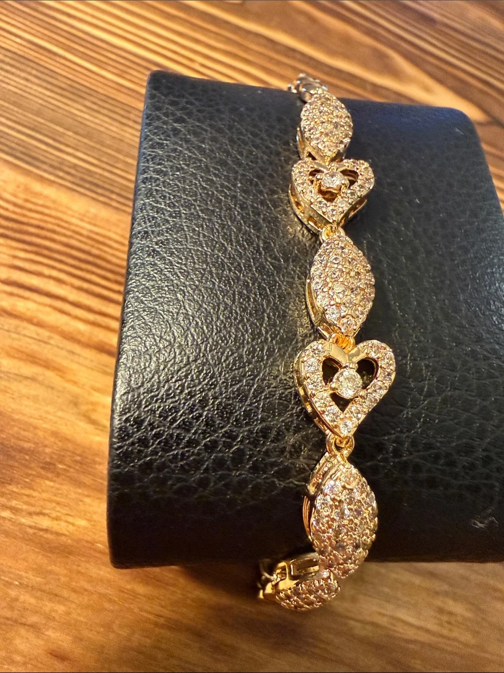 Gold Plated Heart Link Zirconia Bracelet - Women's Jewelry